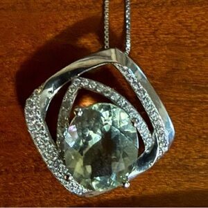 Elegant Amethyst Silver Pendant Necklace with Diamond accents